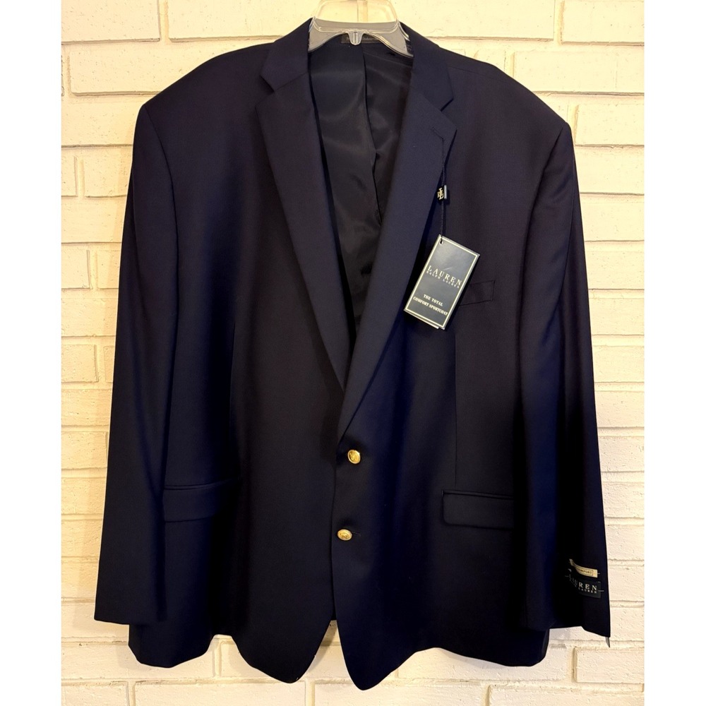 Ralph Lauren Mens Total Comfort Two Button Sportcoat Jacket, Navy Blue, 58 Reg.